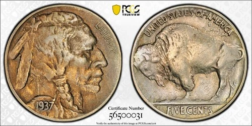 1937 d 3 legged buffalo nickel pcgs XF 40
