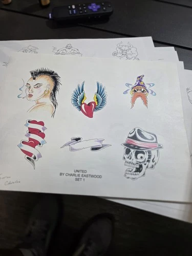 Traditional Vintage 20  Sheets Tattoo Flash Sets Charles Eastwood  Bw Color #3