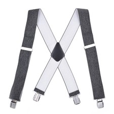 Adult Grey Braces Men's 4-Clip Suspenders 5cm Wide Clip Straps Heavy Duty Suit