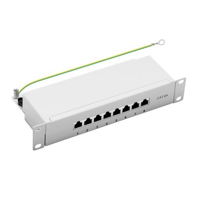 10'' Patchpanel Cat.6A 8-Port 1HE RJ45 geschirmt Desktop Aufputz grau 10GBit