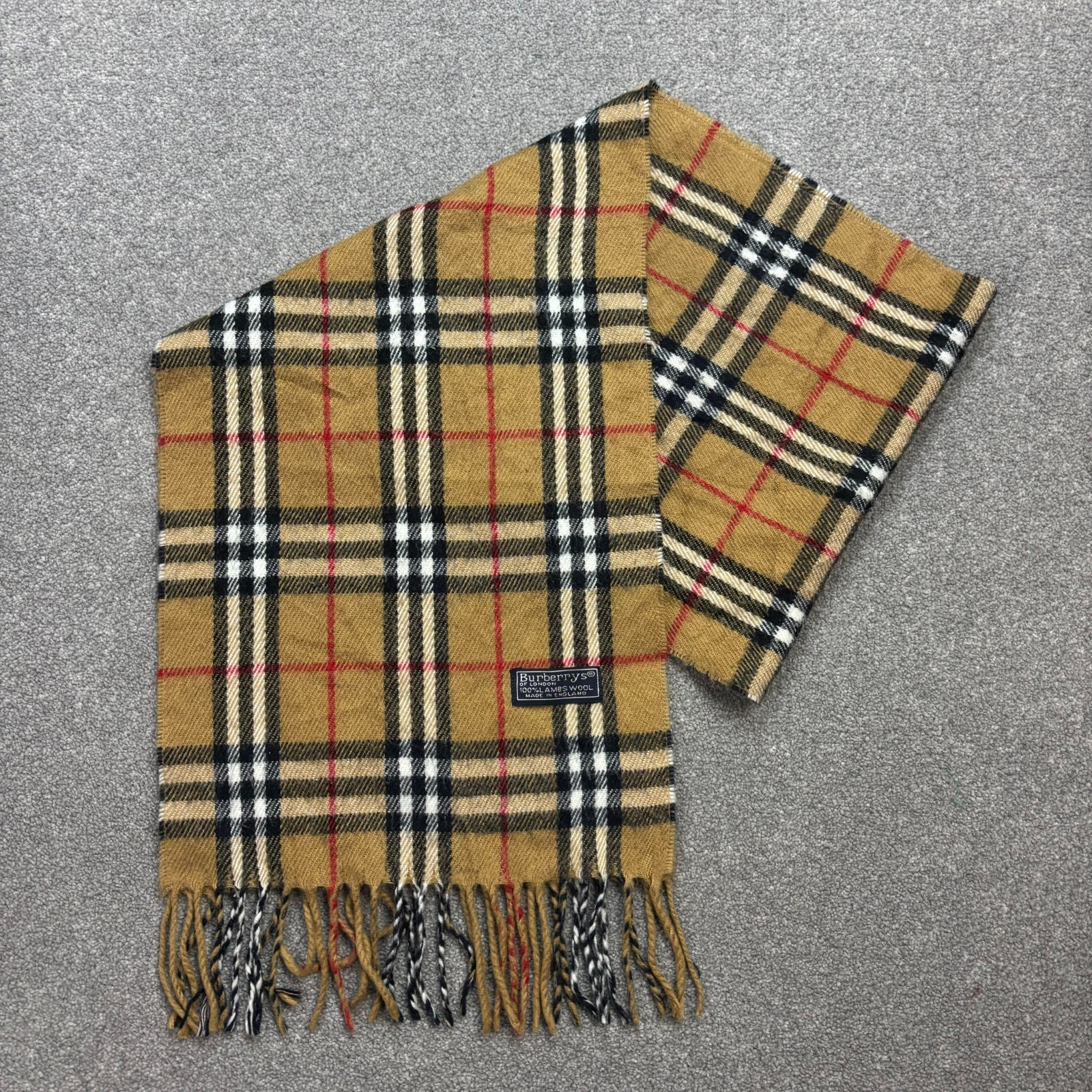 Burberry London Scarf 56x11 Inches Beige 100% Lambswool England Made Nova Check