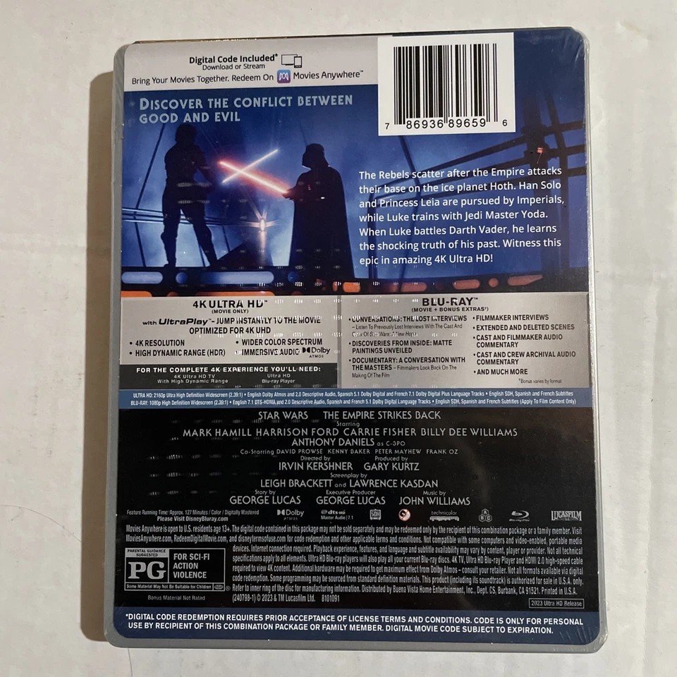 Star Wars The Empire Strikes Back SteelBook 4K Ultra HD Blu-Ray Digital, SEALED - Image 2 of 4