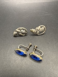 Two Pairs Of Vintage To Antique 8.8 Grams Sterling Silver Screw Back Earrings