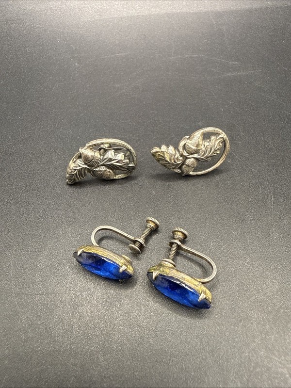 Two Pairs Of Vintage To Antique 8.8 Grams Sterling Silver Screw Back Earrings