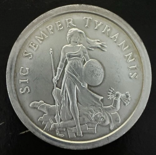2 OZ .999 PURE SILVER SHIELD PROOF 2015 SIC SEMPER TYRANNIS ROUND COIN FREEDOM