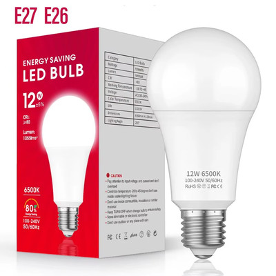A19 LED Glühbirne, E27/E26 Sockel, 6500K, Hausbeleuchtung energiesparend Augenschutz