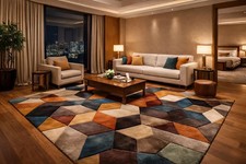 Image of Modern Geometric Hand Tufted Wool Rug – Luxury Multicolor Abstract Area Rug