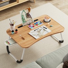 Portable Foldable Laptop Bed Desk Table Tray with Cup Holder  Storage Drawer