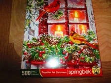 Springbok used winter jig saw puzzle 500 pieces cardinals holly snow