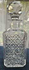 Vintage Hobnail cut crystal decanter, 27cm tall, 10cm square.