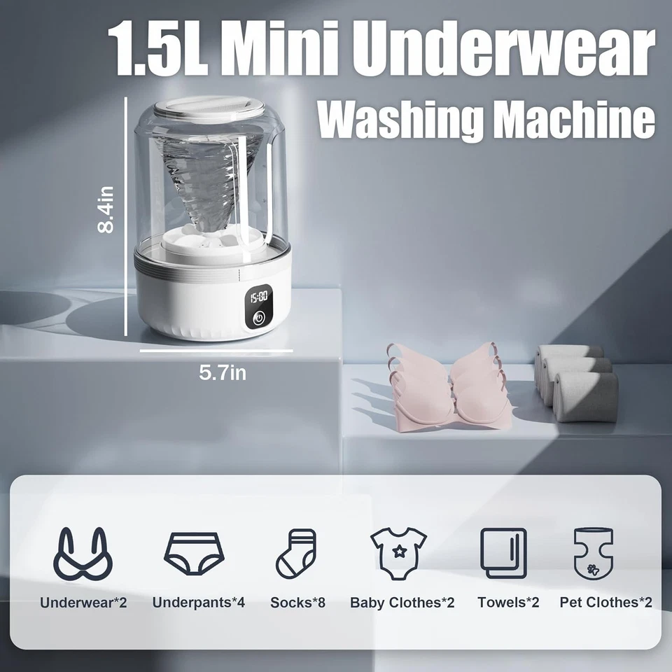 Underwear Washing Machine, Upgrade Mini Portable Washing Machine Rechargeable Un - Image 3 of 4