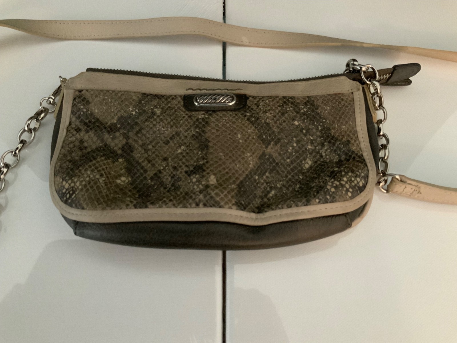 Brighton Python BEIGE Faux Snakeskin Crossbody Pu… - image 1
