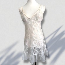 Vintage White Sheer Lace Slip Dress  Cottagecore Fairycore Lingerie XL
