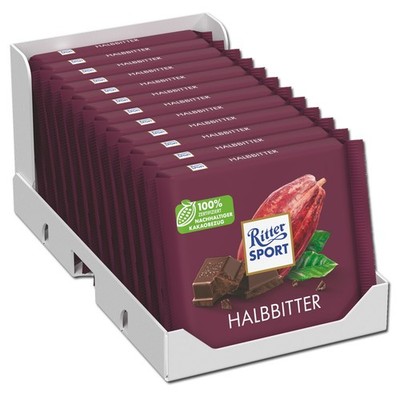 (15,35 /1kg) Ritter Sport Halbbitter, Schokolade, 12 Tafeln je 100g