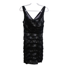 Express Black Fitted Lace Tiered Ruched Sleeveless Dress LBD Size 4