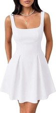 Women's Square Neck Sleeveless Mini Dress Adjustable Strap Sexy Backless Bow Tie