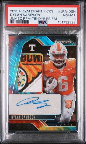 2025 PANINI PRIZM DRAFT PICKS DYLAN SAMPSON JPA-DSN TIE-DYE RPA /10 PSA 8