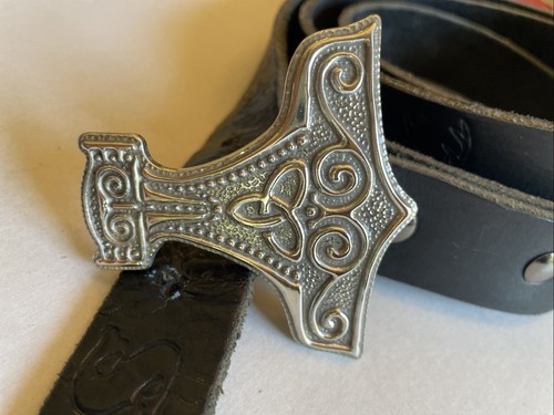 Thor Hammer Black Belt Viking Black Leather Fits 38 To 48