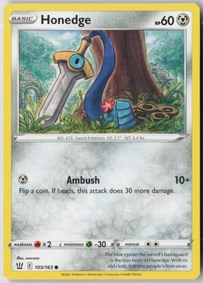 Honedge 105/163 Common Battle Styles Pokemon Lightly Played