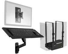 VIVO Sit-Stand Single Monitor Mount, Keyboard Tray, and PC Wall Mount Kit