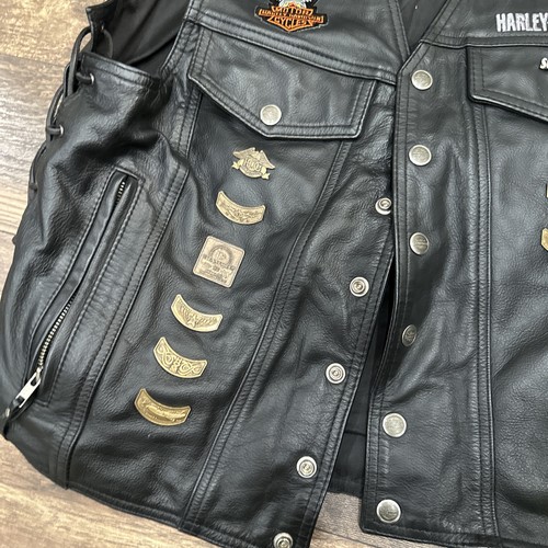 Harley-Davidson Leather Vest with Patches and Pins Size XL Mens Made In Usa - Picture 5 of 14