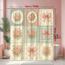 Vintage Floral Shower Curtain with Roses and Bows