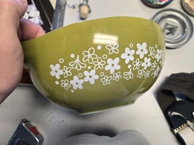 Vintage Pyrex 444 Spring Blossom Green Crazy Daisy Cinderella