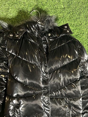 Justice Black Puffer Jacket Hood Sherpa Lined Full Zip Pockets Size XL (16/18) - Picture 2 of 7