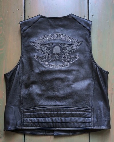 Harley Davidson Men's KEYSTONE Reflective Skull Leather Motorcycle Vest | XL