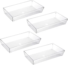 4 Pack 12"X 6" Large Size Clear Plastic Desk Drawer Organizer Tray Bathroom Offi