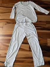 Lake Pajamas Pima Womens Green Stripe Long Long Set Size Small