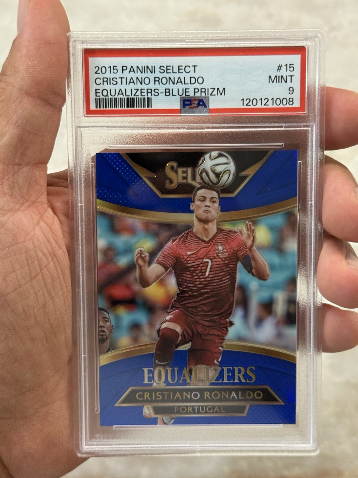 2015 Panini Select Cristiano Ronaldo Equalizers Blue Prizm /299 PSA 9 MINT view 3