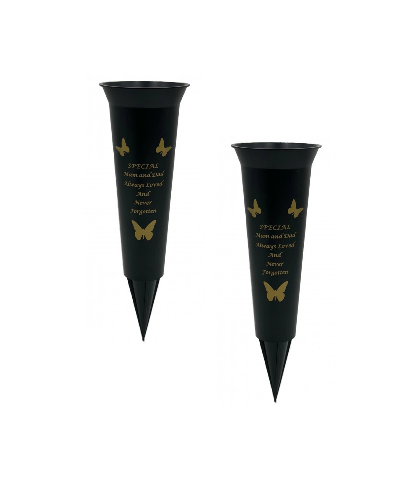 Set of 2 Mam & Dad Grave Vase Memorial Flower Holder Pot Spike Crem Graveside