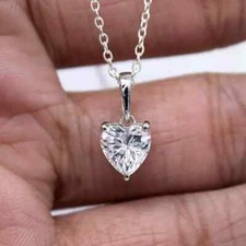 14k White Gold Plated 2Ct Heart Shape D/VVS1 Diamond Womens Pendant Necklace