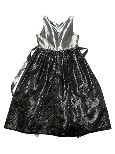 Jayne Copeland Size 12 Girls Metallic Silver Black Sleeveless Dress Waist Tie - Picture 10 of 14