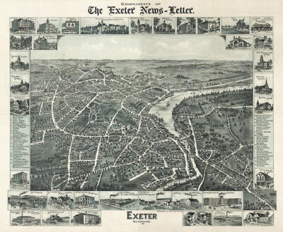 Panoramic Map of Exeter New Hampshire 16x20