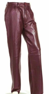 Leather Pants Real Jeans Mens Trouser Maroon Side New Men S Motorcycle Style 2