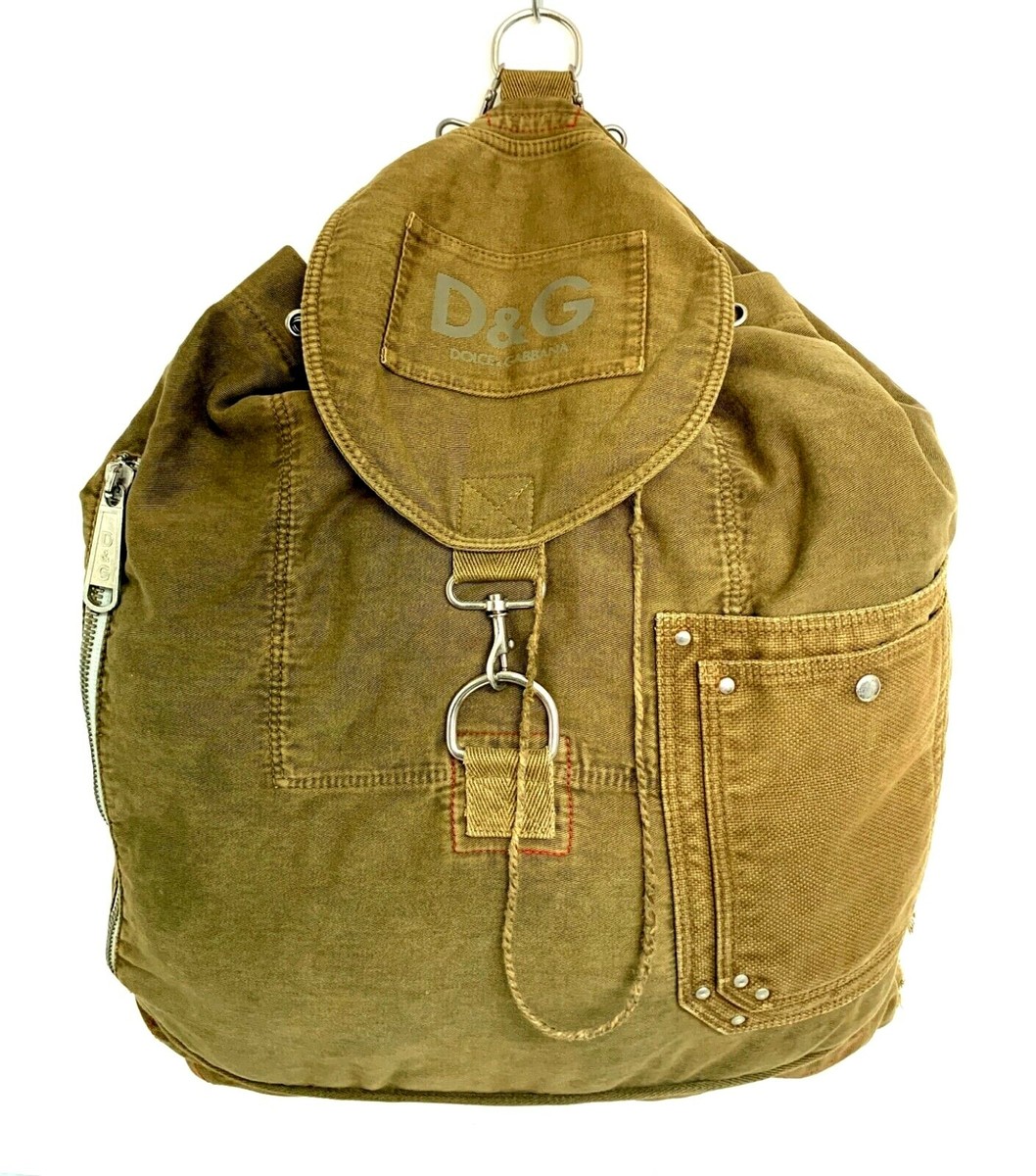 AUTH Dolce&Gabbana KHAKI GREEN CANVAS ZIP DRAWSTRING LARGE