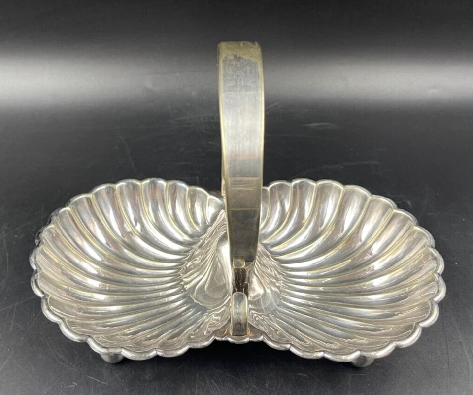 Antipastiera Salsiera aperitivo EPNS 2 scomparti conchiglia argentato - Immagine 2 di 4