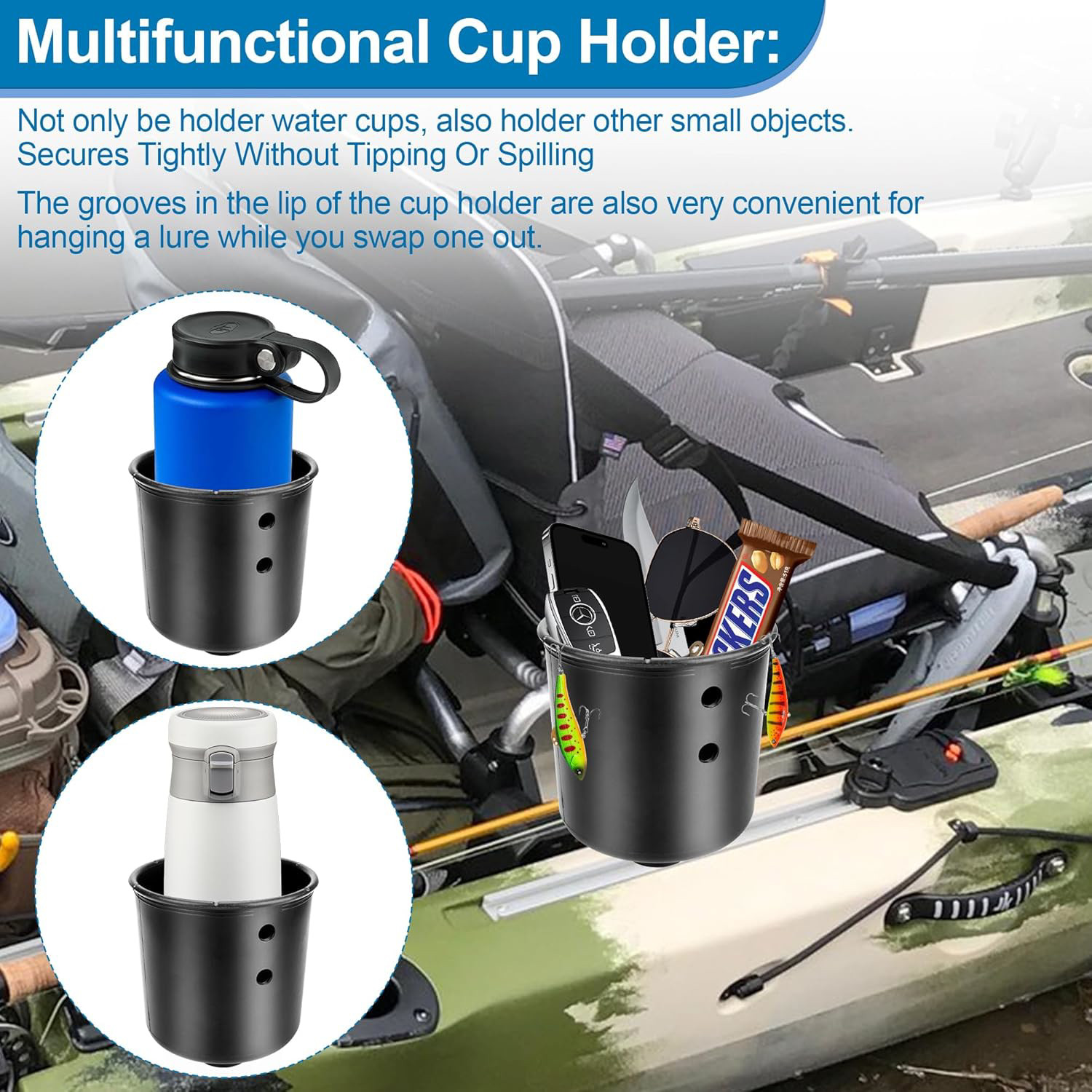 Kayak Cup Holder Track Mount, Multi-Functional Cup Holder for Kayak Also is
