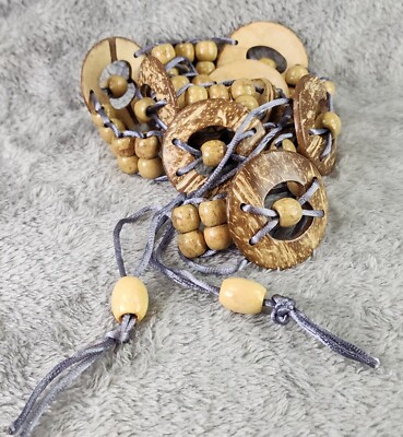 Women\'s Boho Brown Coconut Shell Wooden Beads Tie Belt Onesize Coconut Shell With Wood Beads Woven Brown Tie Belt. 70” Long  main image 3