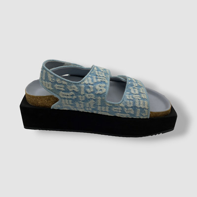 $665 Palm Angels Women's Blue Monogram Platform Denim Sandals Shoes Size 38
