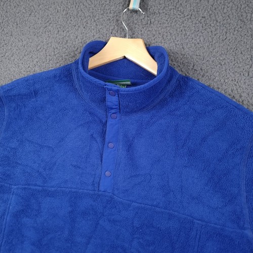 Vintage LL BEAN Fleece Mens L Large Blue Snap Pullover Polartec Zip Pockets - Picture 2 of 11