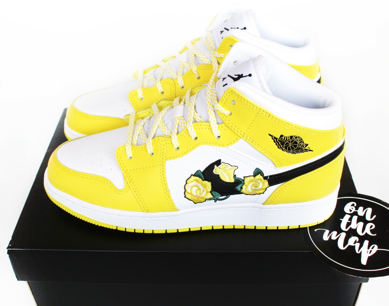 Nike Air Jordan 1 Retro Mid Dynamic Yellow Floral Flower GS UK 5 6 US New