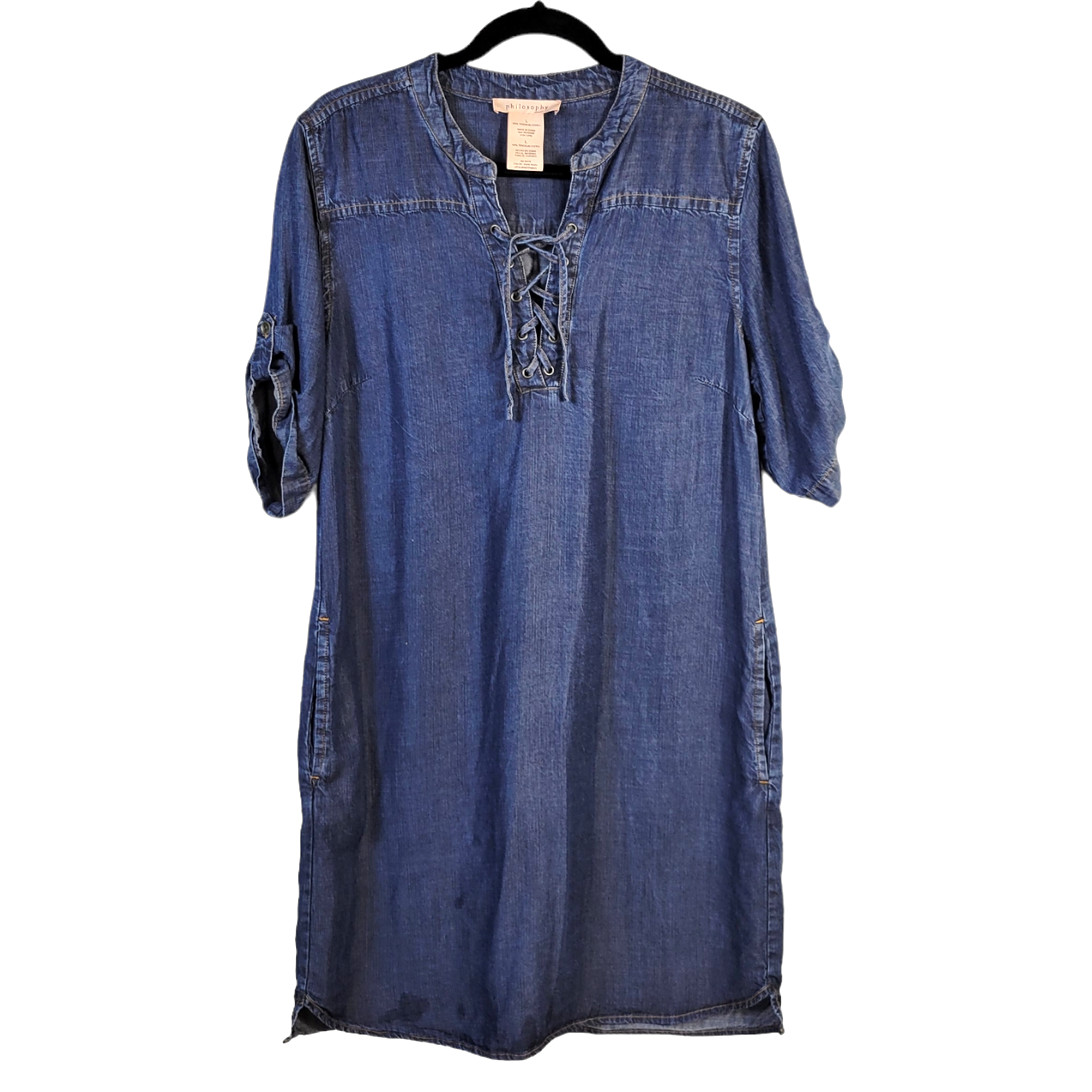 Philosophy Tencel Lyocell Dark Wash Chambray Lace Up … Gem