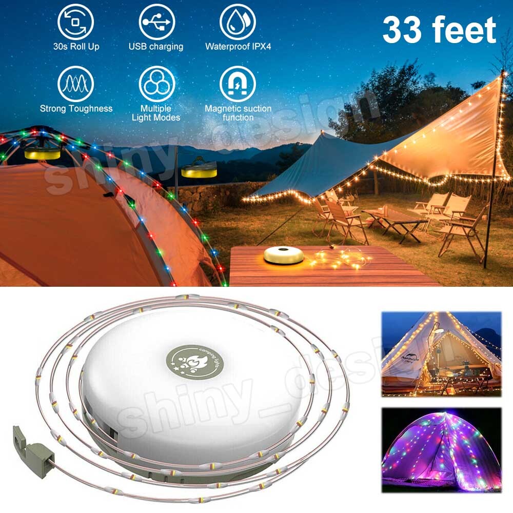 4in1 Outdoor Camping Light String USB Rechargeable Tent Lantern Lamp 8 Modes