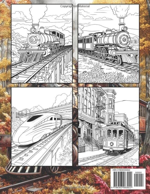 Train Colouring Book for Adults Beautiful Steam Engines