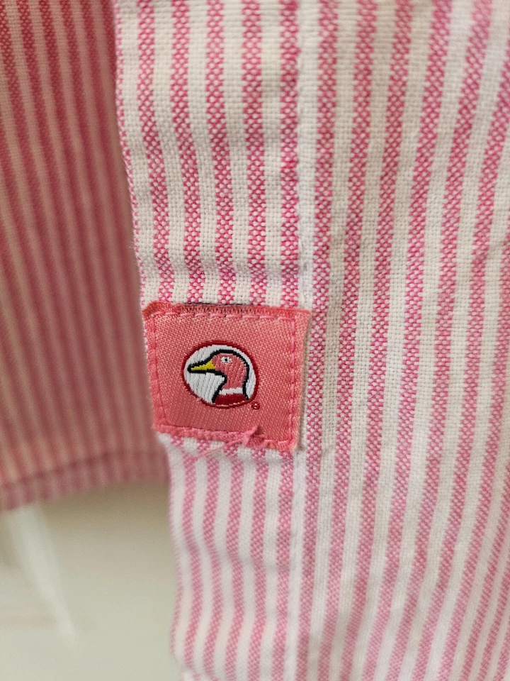 Camisa con botones cabeza de pato rosa blanco a rayas manga larga 3XJP Foto 4 de 4