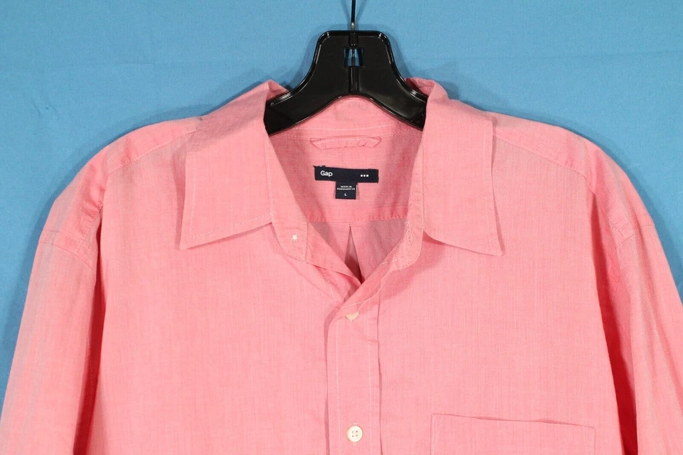 GAP Lightweight TWILL Pink 1-POCKET Button-Up CLASSIC FIT Men's DRESS SHIRT Sz L - Image 2 of 4