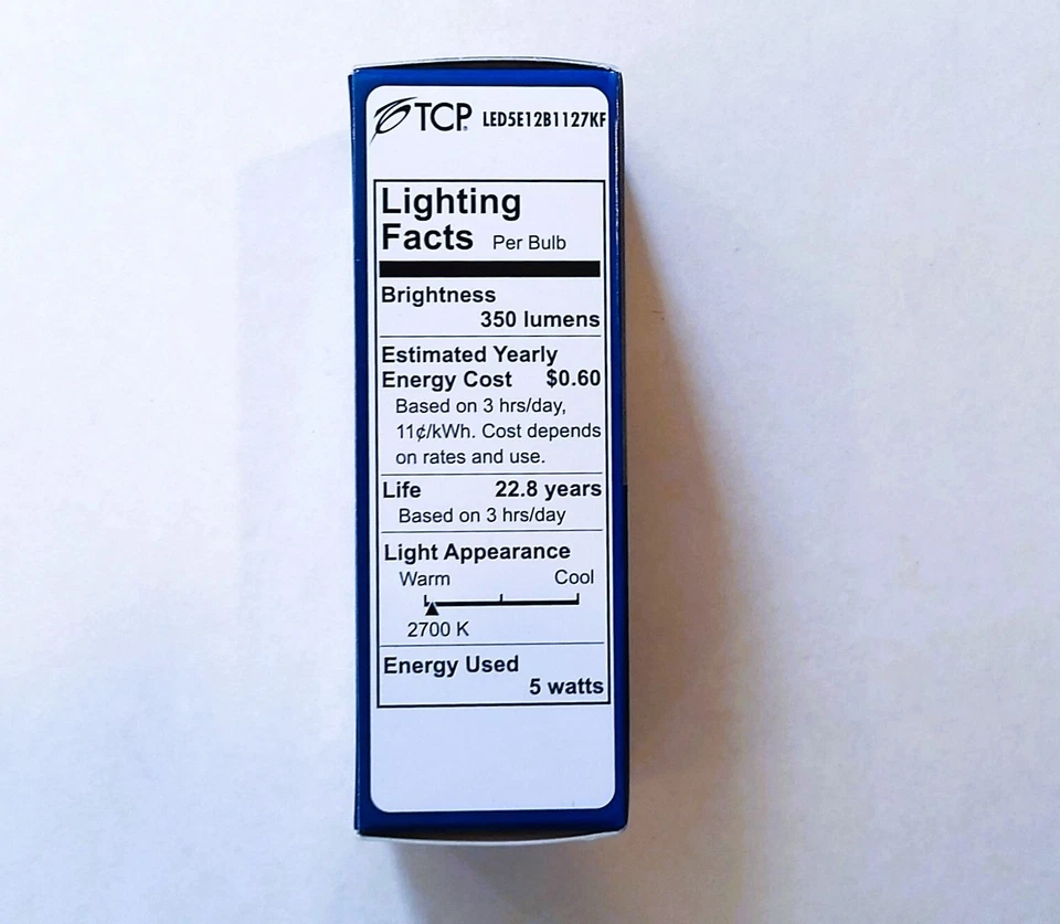 TCP LED5E12B1127KF 40W Equal Candelabra base 5W 2700K Dimmable Frosted LED Bulb - Image 4 of 4